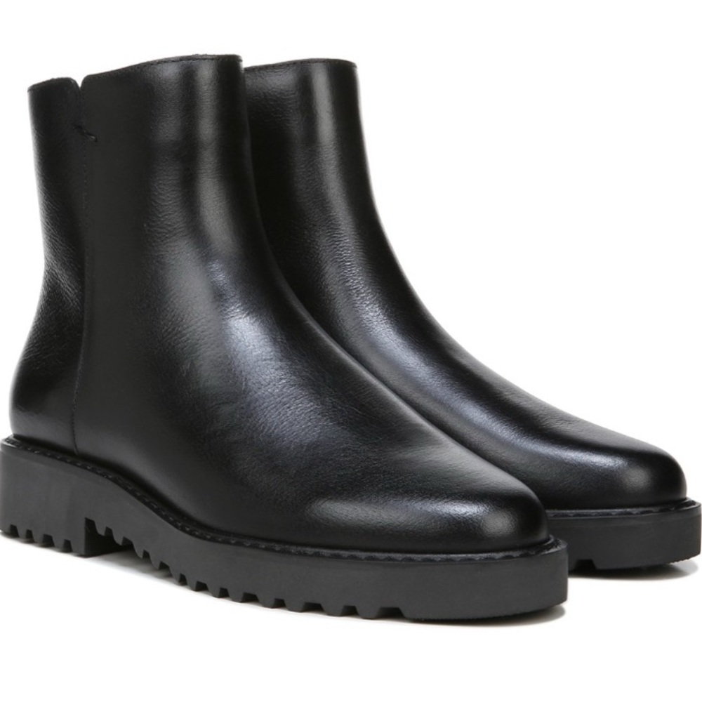 Franco Sarto Cassie Leather Black Ankle Boots with side zipper.